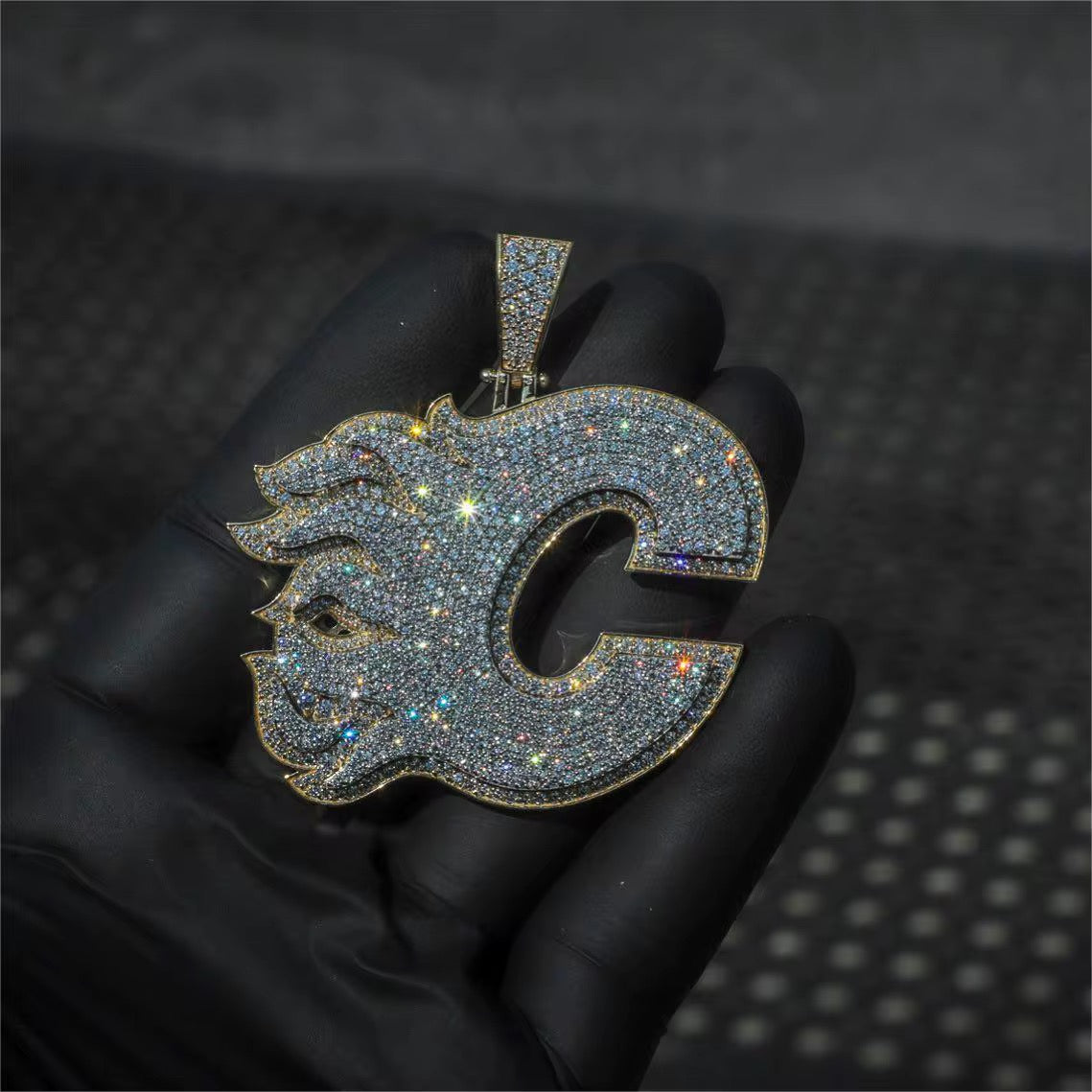 Custom Fully Iced 3D Letter “C” Pendant – VVS Moissanite