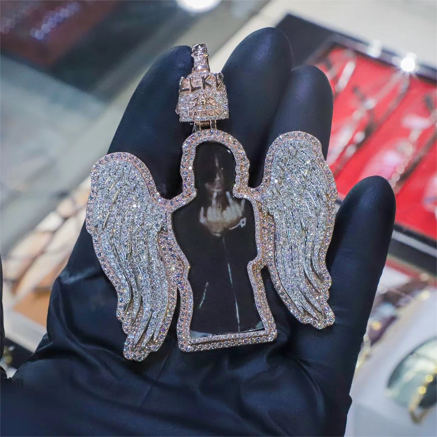 Custom Angel Winged Memory Pendant – Fully Iced Photo Charm